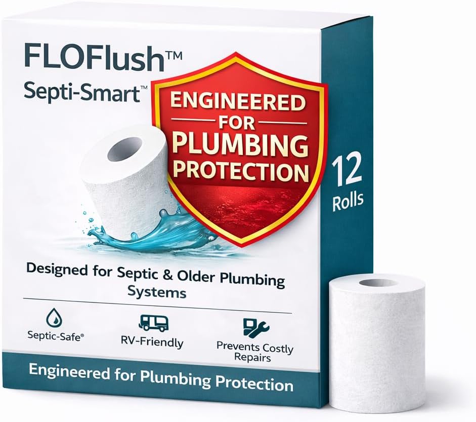 FLOFlush Septi-Smart 2-Ply Toilet Paper – Rapid Dissolving in 5 Seconds, 280 Sheets per Roll (280 sheet (Pack of 12))