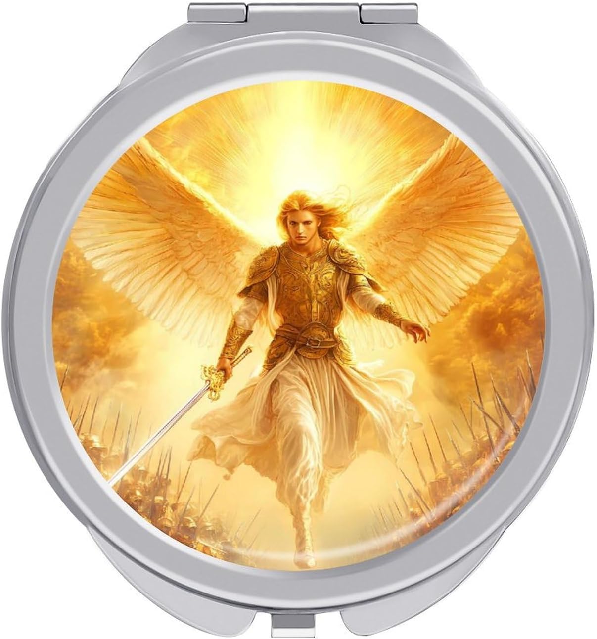 God an-gels Holding Swords Compact Makeup Mirror Mini Foldable Cosmetic Mirror Portable Travel Mirror for Purse Pocket