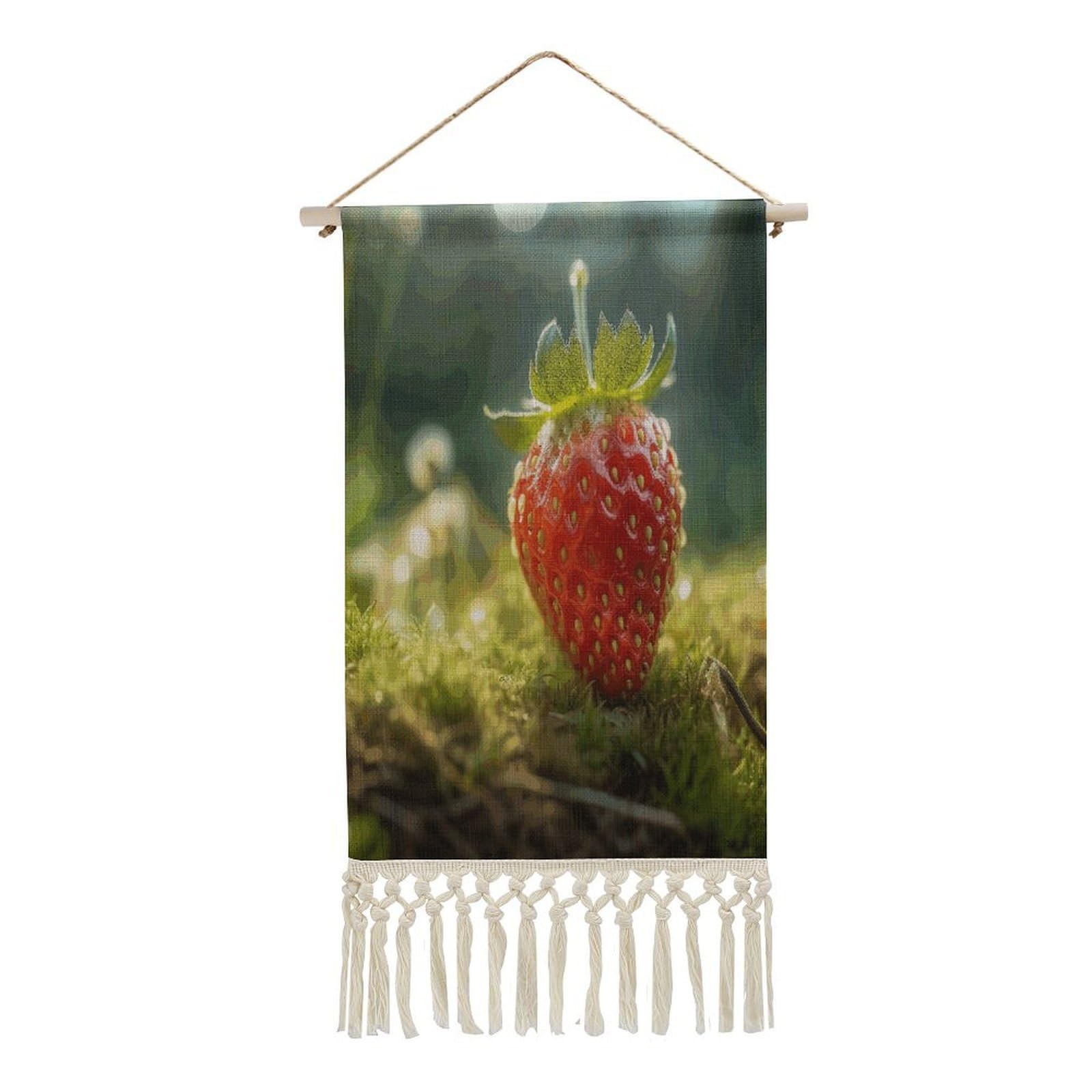 Adfgyerh Style Strawberries On The Ground Tapestry With Tassels Cotton And Linen Hanging Posters, Wall Art For Travel Gift, Wall Tapestry For Office Home Decor Bedroom Living Room Decor