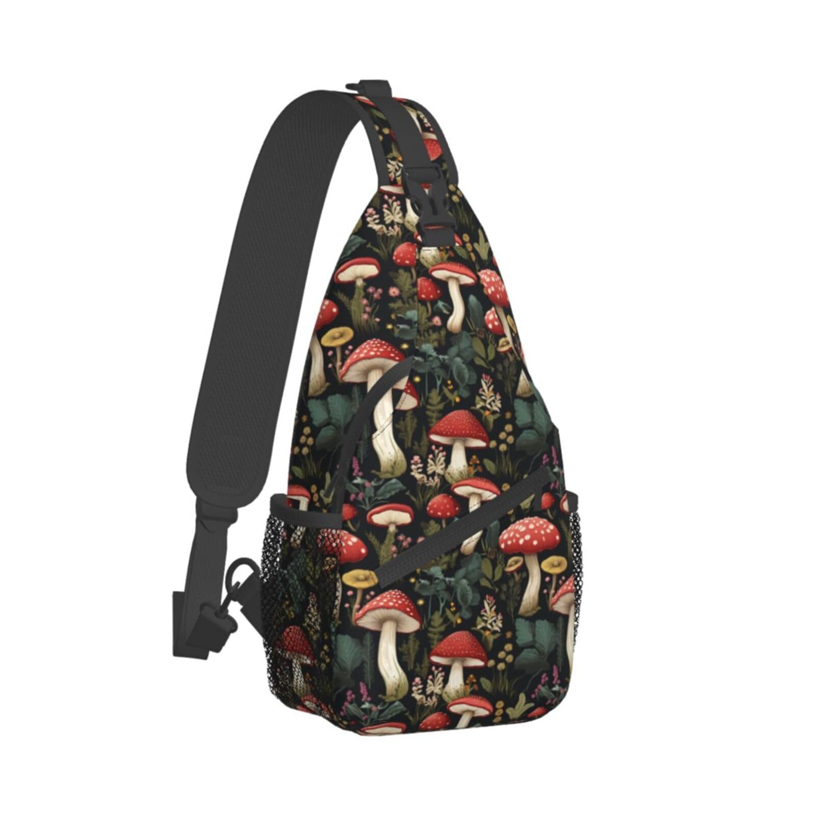 IRIHISKY Sling Bag for Men Women Mushroom Leaf Botanical Flower Crossbody Backpack Casual Hiking Daypack for Travel Sport Running Chest Bag