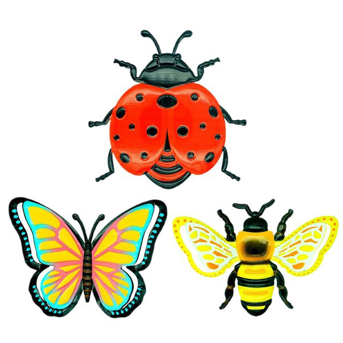 FRYSKYO Pack Of 3 Metal Garden Ornaments for Outdoor Use, Bees, Butterflies, Ladybugs, Balcony Decoration, Garden Decoration for Outdoors, Shed, Fence, Yard And Wall Hanging
