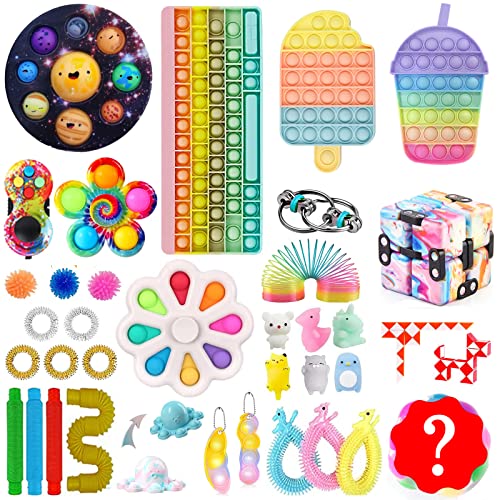 33pcs Fidget Packs Fidget Toy Set Fidget Toys Pack with Sensory Popitsfidgets Fidget Pack Cheap Rainbow Spring Pad Stress Ball Infinity Fidget Cube Marble Mesh Pop Tube (35pcs Fidget Packs 2)