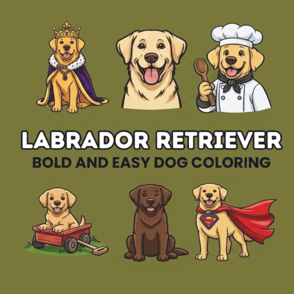 Labrador Retriever Coloring Book: 50 Bold and Easy Designs: Simple Dog Illustrations for Kids, Seniors, and Stress Relief (The Puppy Palette: Bold & Easy)