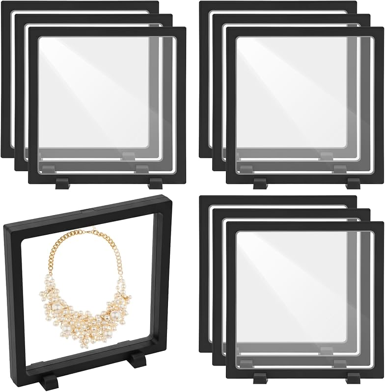 10Pcs 3D Floating Frame Display Case, 7x7x0.8 inch Transparent PE Film Suspension Storage Box with Stands, Floating Frame Display Holder Stand for Jewelry Coins Medals Collectibles, Fossils