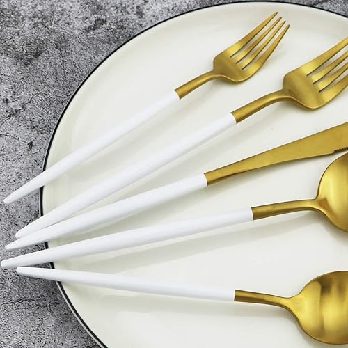 Miniatura 8 de Gugrida Juego de 20 piezas de cubiertos de acero inoxidable 1810, juego de vajilla de lujo para viajes, cubiertos de mesa incluye cuchillo, tenedor,