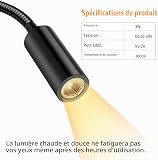 ERWEY 2pcs 12V LED Reading Lights for Motorhome with Flexible Gooseneck and USB Charging Port 3000K Warm White DC 10-30V Interior Lighting for Boat Caravan Yacht, Black - 3