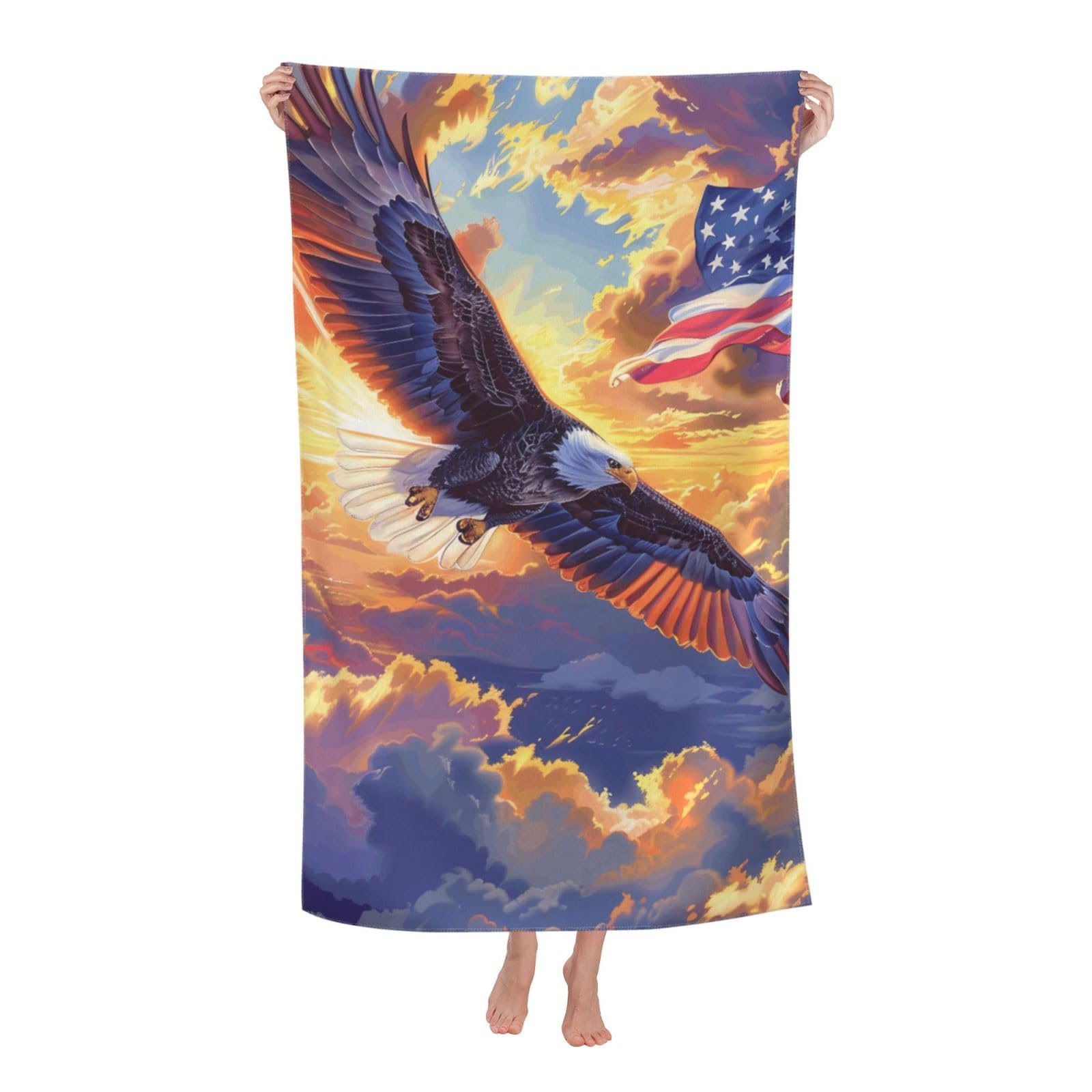 LSRCPD Beach Towel American Bald Eagle Pattern Microfiber Beach Towels Blanket Oversized Tropical Big Extra Large XL Pool Towels Quick Dry Sandproof for Women Girls Kids