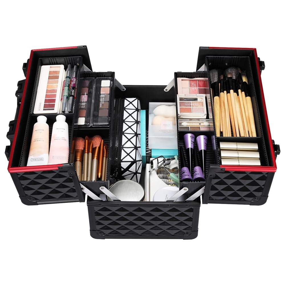 Yaheetech Maletín de Maquillaje Profesional Estuche Maquillaje Mujer Organizador de Manicura Neceser de Viaje para Esmaltes y Cosmeticos 34.7x22.2x25 cm Negro