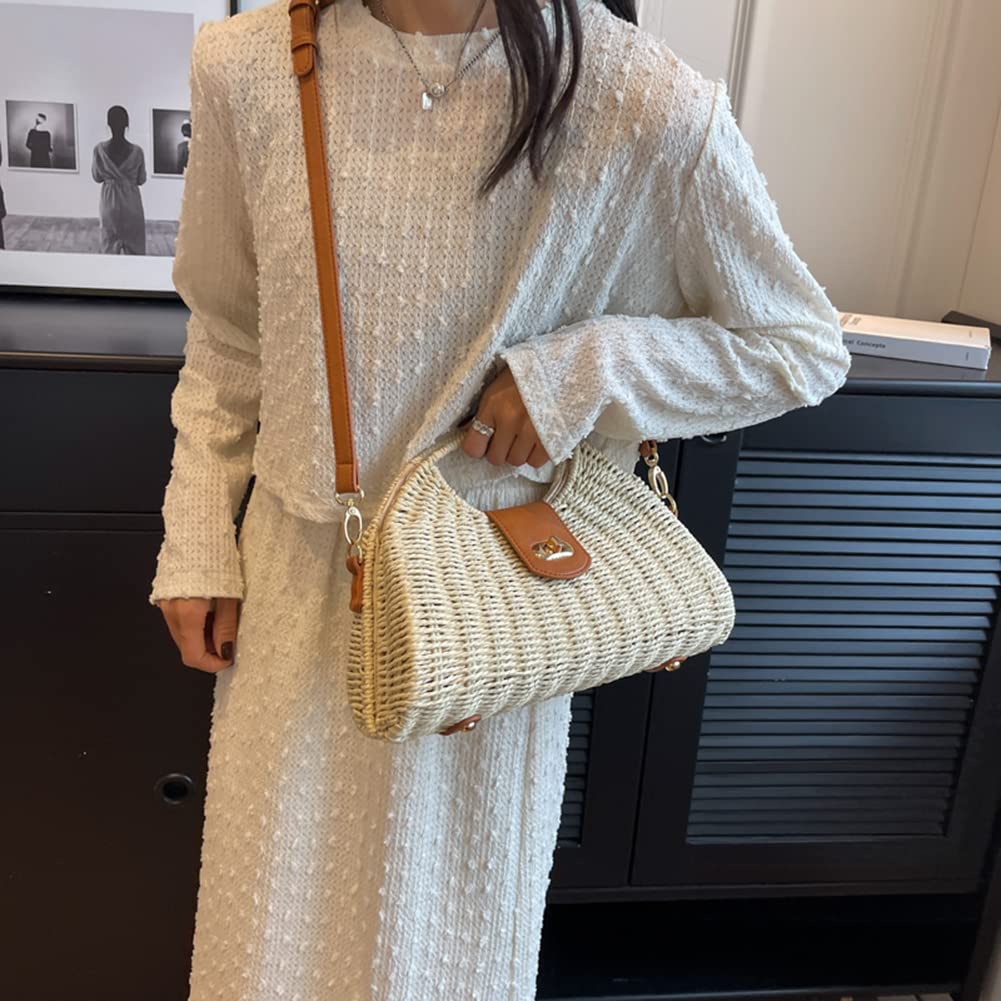 Sacs d'été tissés à la main avec poignée supérieure - Mode - Vacances décontractées - Sac tissé à la main - Simple et élégant - Sac de paille pour femme