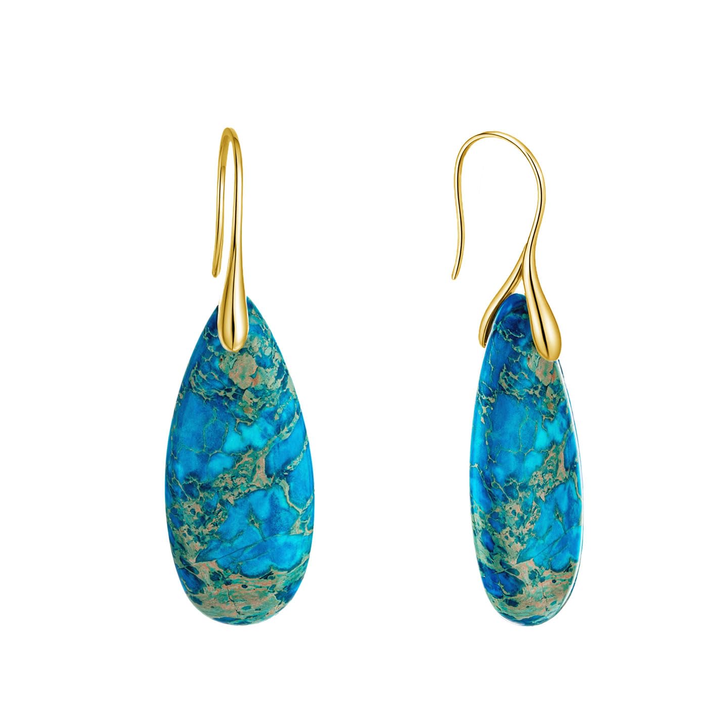 925 Sterling Silver Natural Imperial Jasper Dangle Drop Earrings, Waterdrop Shape, Boho Style