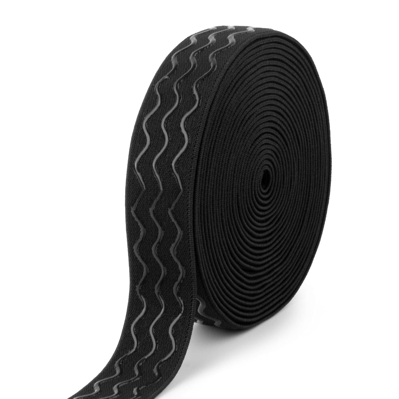 Black Silicone Gripper Tape for Clothing – 5 Yards Elastic Band for Sewing, Non-Slip Wide Webbing with Wave Pattern, Stretchy Strap Spool Roll Ribbon, Ideal Flat Waistband for Garment, Pants & Sportsw