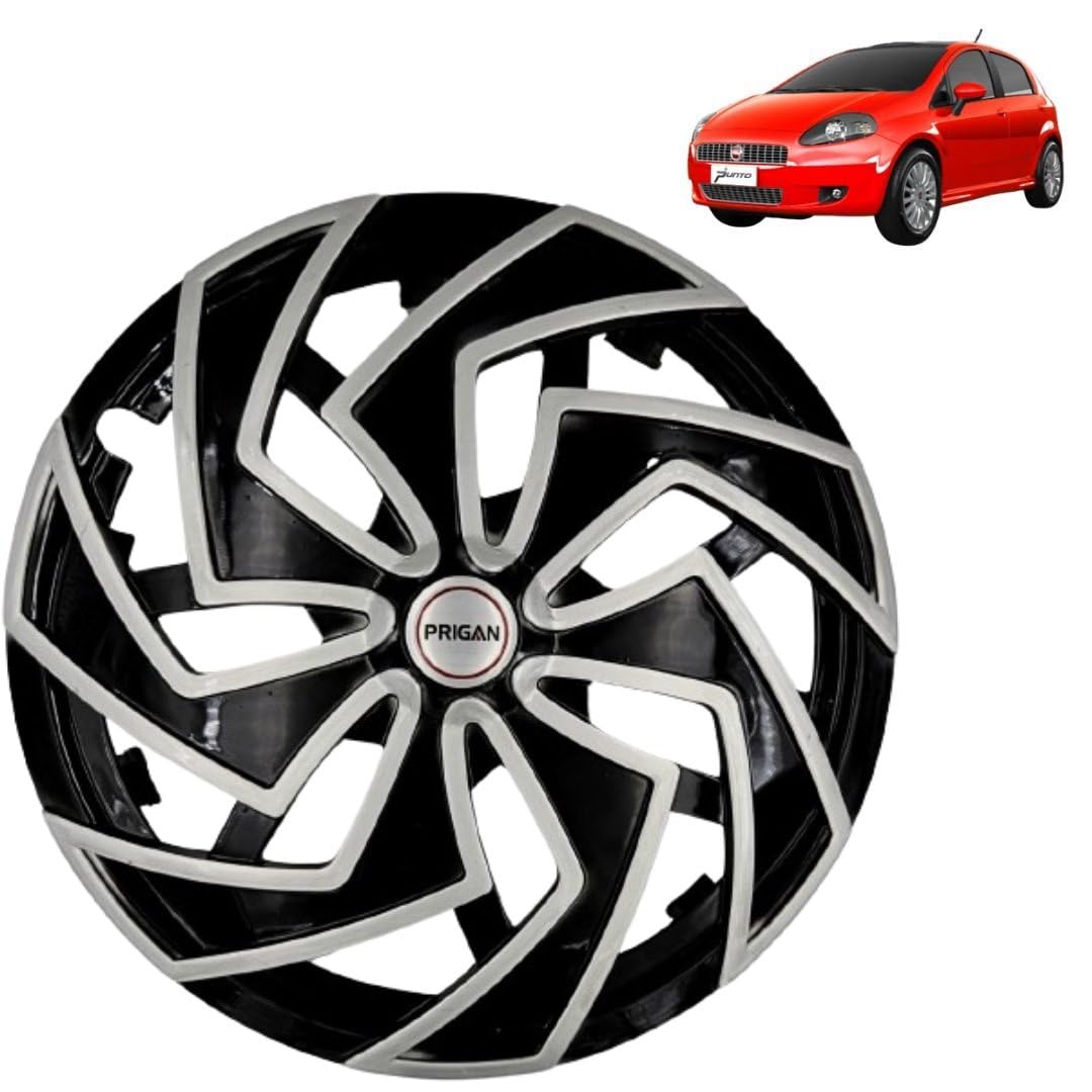 PRIGAN Wheel Cover for PUNTO3 14 Inch Black Silver Wheel Cap (Available in 13,14 Inch) (Set of 4 Pcs) (Press Fitting) Model- Spider BS-14