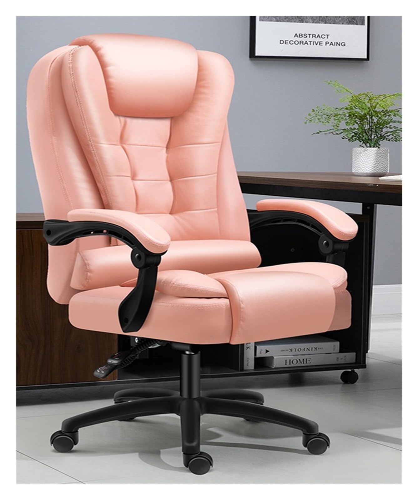 Sedia da Ufficio ergonomica, Sedia da Ufficio direzionale in Pelle per Computer, Sedia da Gioco per Ufficio Domestico, Cuscino in Lattice, Sedia Girevole Comoda(Pink-No Pedal)