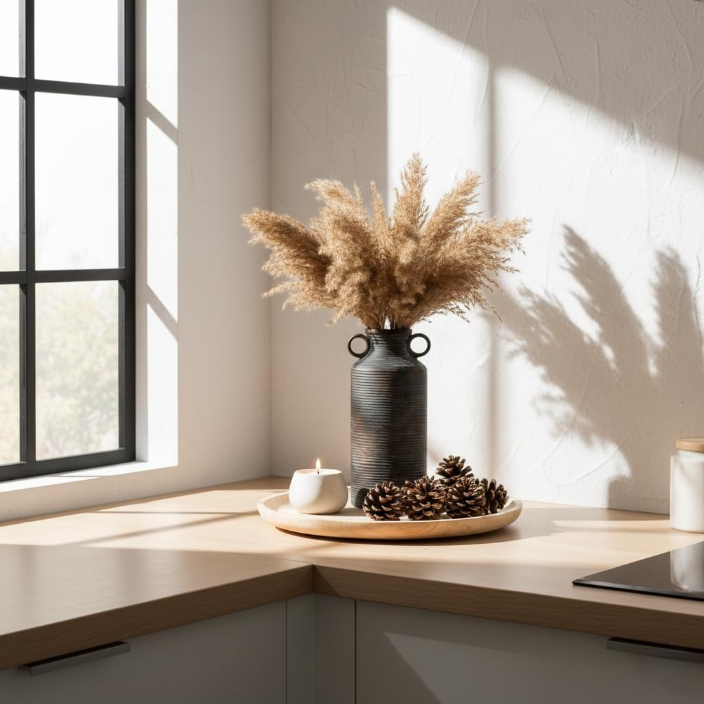 Ceramic Rustic Vase with 2 Round Handles, Antique Farmhouse Flower Vase, Vintage Terracotta Vases for Home Decor, Wedding, Living Room, Table, Shelf Decor - 10.2 Inch Tall, Black Bronze - Image 9