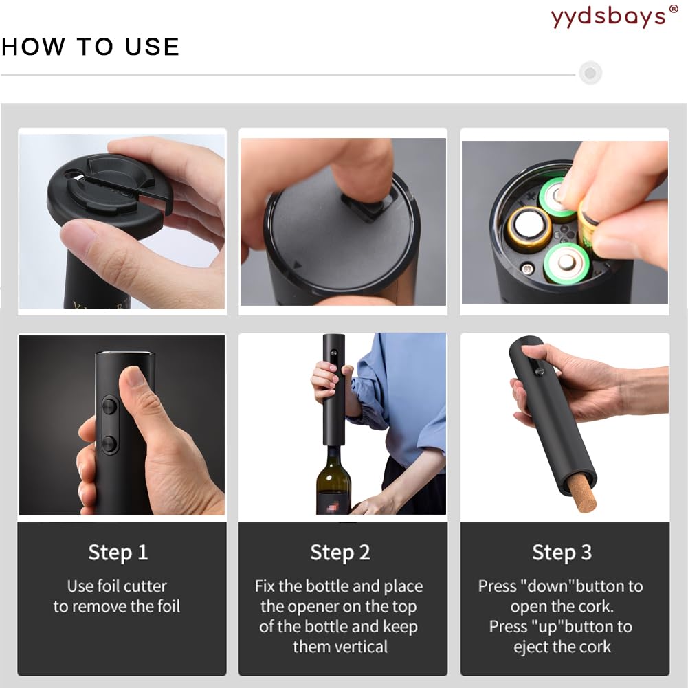 Tire Bouchon Électrique Ouvre Bouteille Automatique Décapsuleur pour Vin Professionnel pour Amateurs de Vins Cadeau (Noir, Ouvre-bouteille avec Coupe-Capsule, Fonctionne avec Batterie)