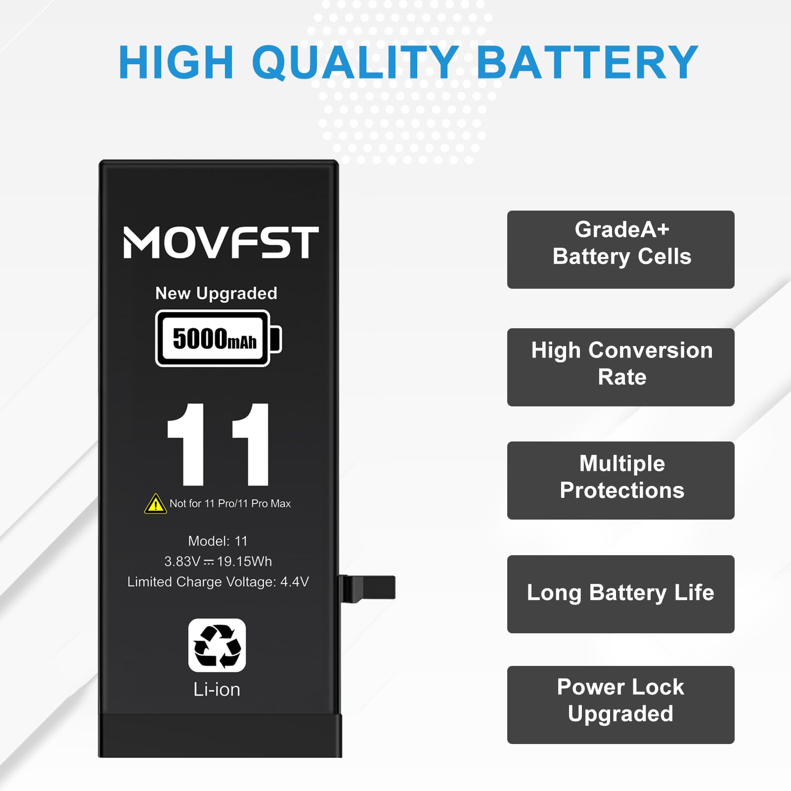 MOVFST Replacement Battery for iPhone 11,5000mAh Li-ion Polymer