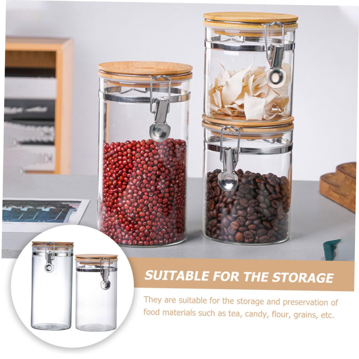 SOIMISS Vorratsgläser 2 Stück Glas mit Edelstahl Holzdeckel 1140 Ml | 1280 Ml Fassungsvermögen, für Küche und Speisekammer, für Lebensmittel und Mehl, Klare Ausführung