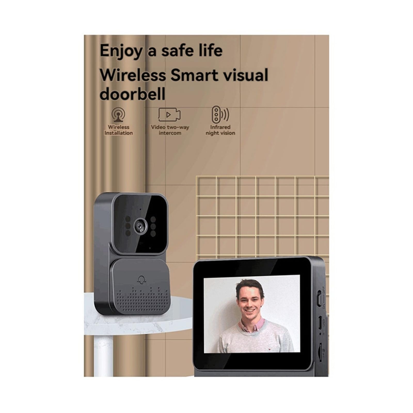 Sonnette Camera, Lot de 2 interphones vidéo sans Fil avec caméra et Sonnette, Vision Nocturne, écran de 4,3 Pouces