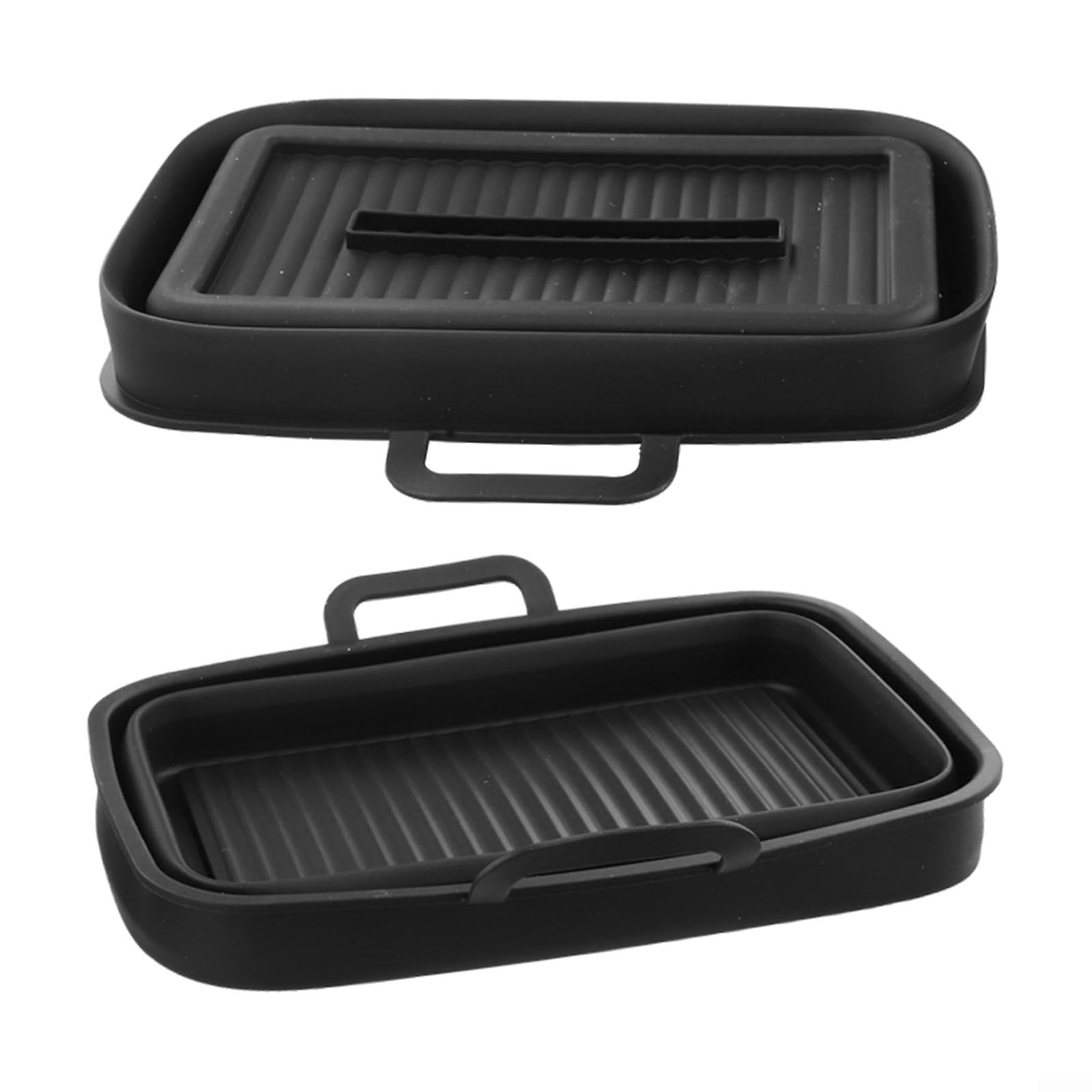 Fodera pieghevole in silicone per friggitrice ad aria 2 pezzi DZ201410 cestino rettangolare inserto separazione dell'olio facile da pulire per cuocere arrostire al vapore (nero)