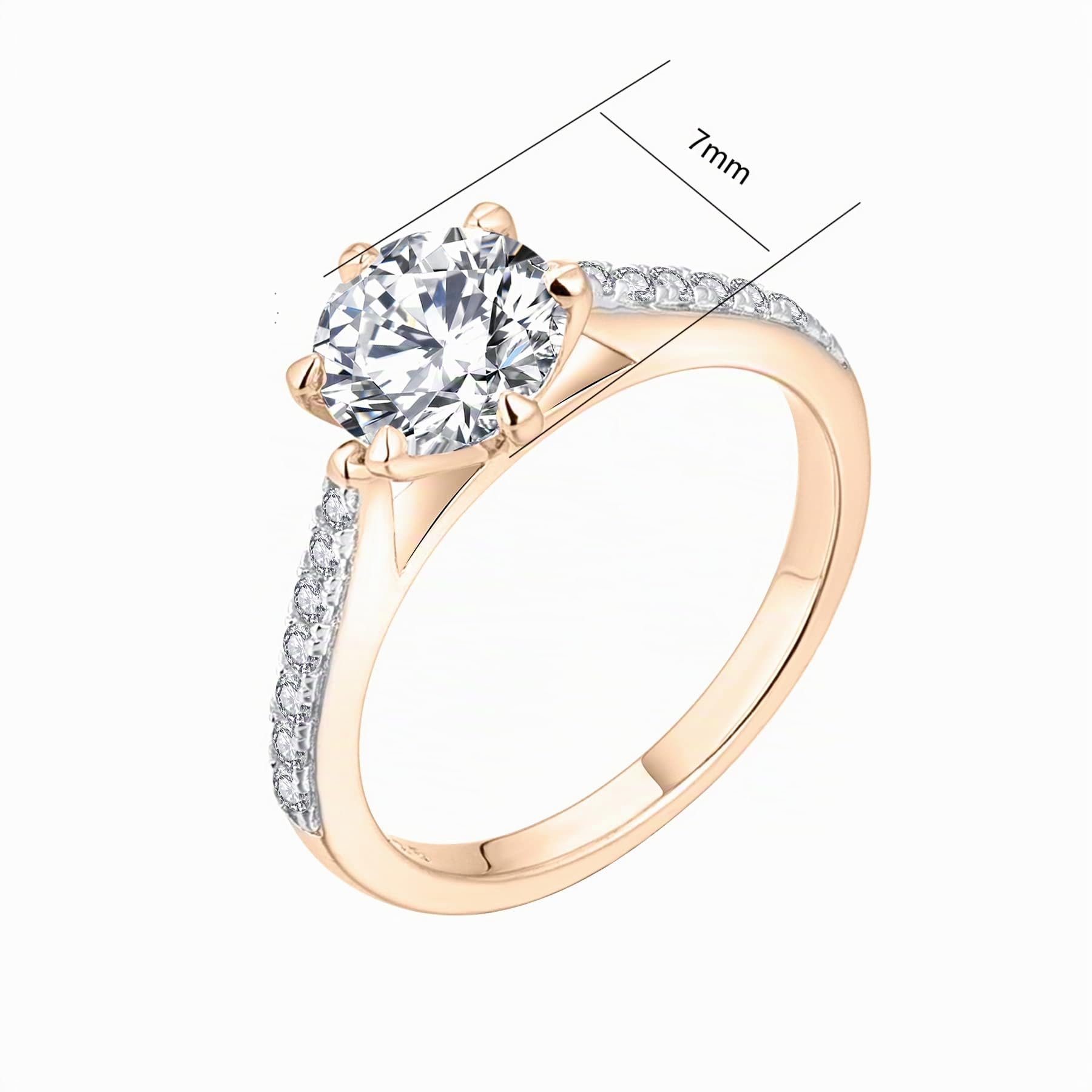 JO WISDOM Mujer Anillo Plata de Ley 925,Anillo Compromiso Boda Promesa con Circonita Cúbica 5A de 7mm, Bisutería para Mujer