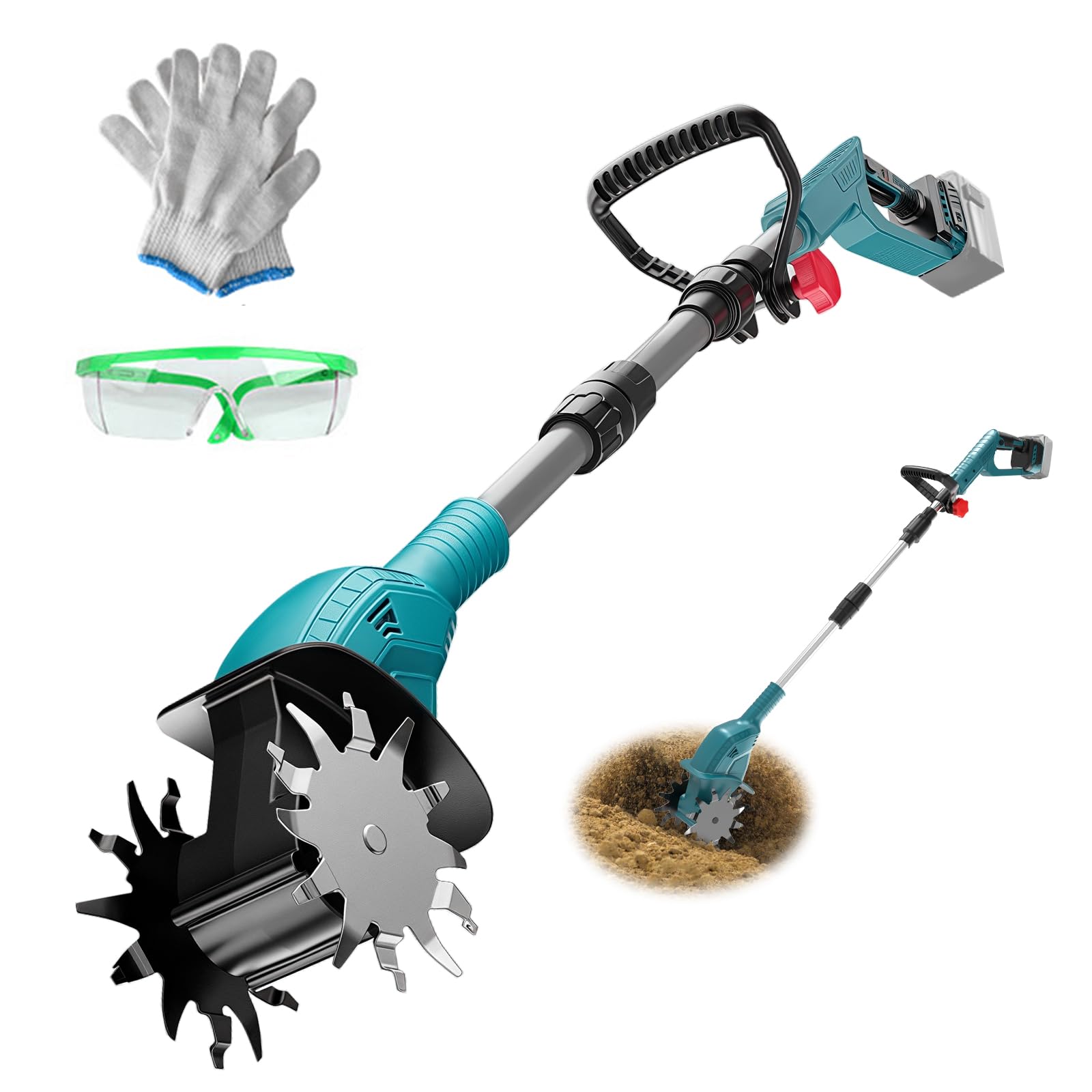 Cordless Tiller Cultivator Compatible with Makita 18V Battery (Bare Tool), 10-Inch Wide Garden Cultivator with Steel Tines, Brushless Rototiller for Lawn/Gardening/Soil Cultivation