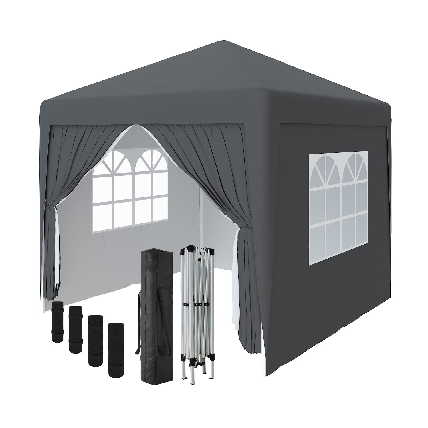 Greenbay Garden Pop Up Gazebo Party Tent Folding Wedding Canopy With 4 Sidewalls and Carrying Bag Anthracite 2.5x2.5M
