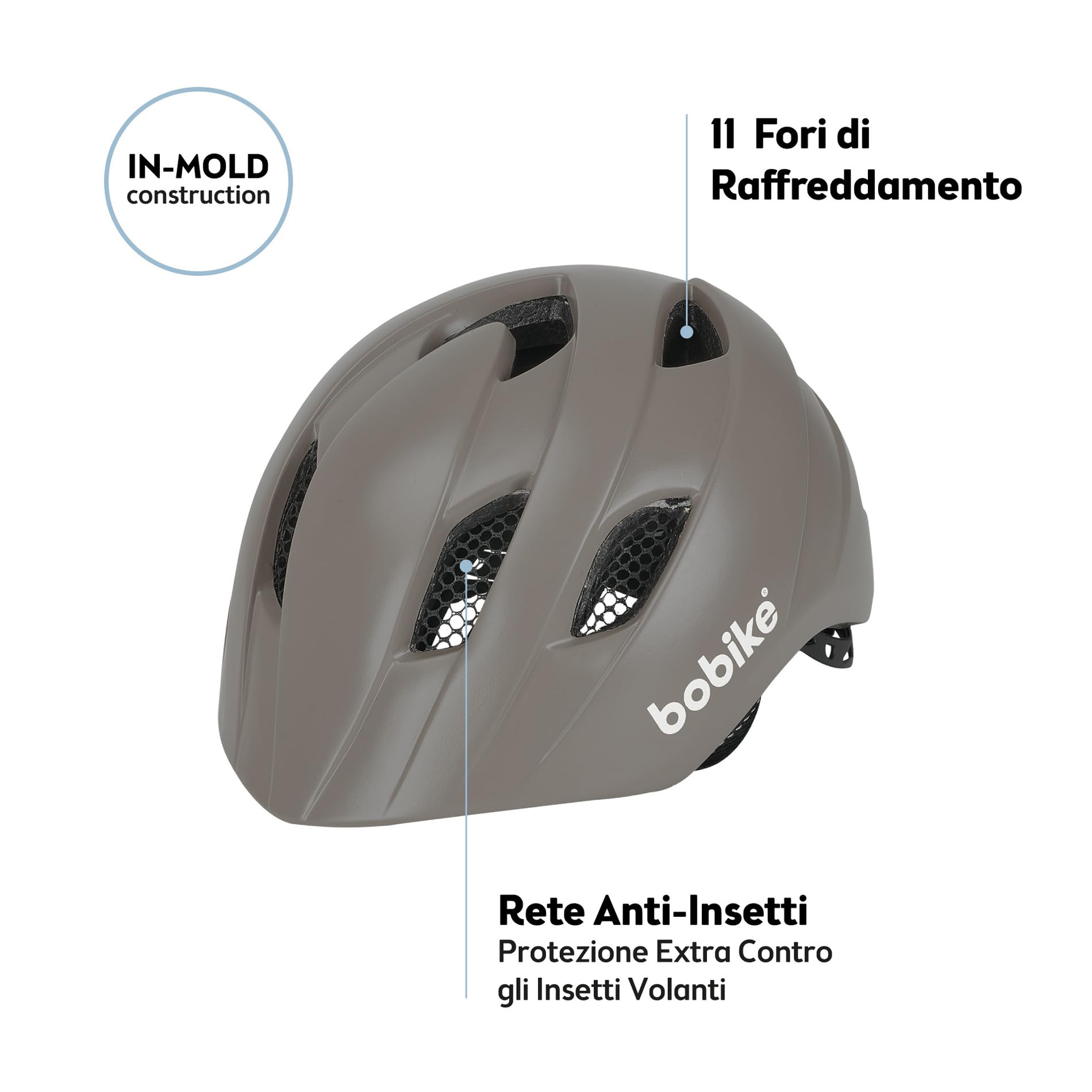 Bobike Exclusive Plus Helmet 8742000009 – Casco Bici Bebè/Bambino Piccolo, Multisport, 11 Prese D’Aria, Sicurezza Riflettente, Rete Anti-Insetti, Regolabile, XS, 2–3 Anni, 46–52 Cm, Marrone Toffee