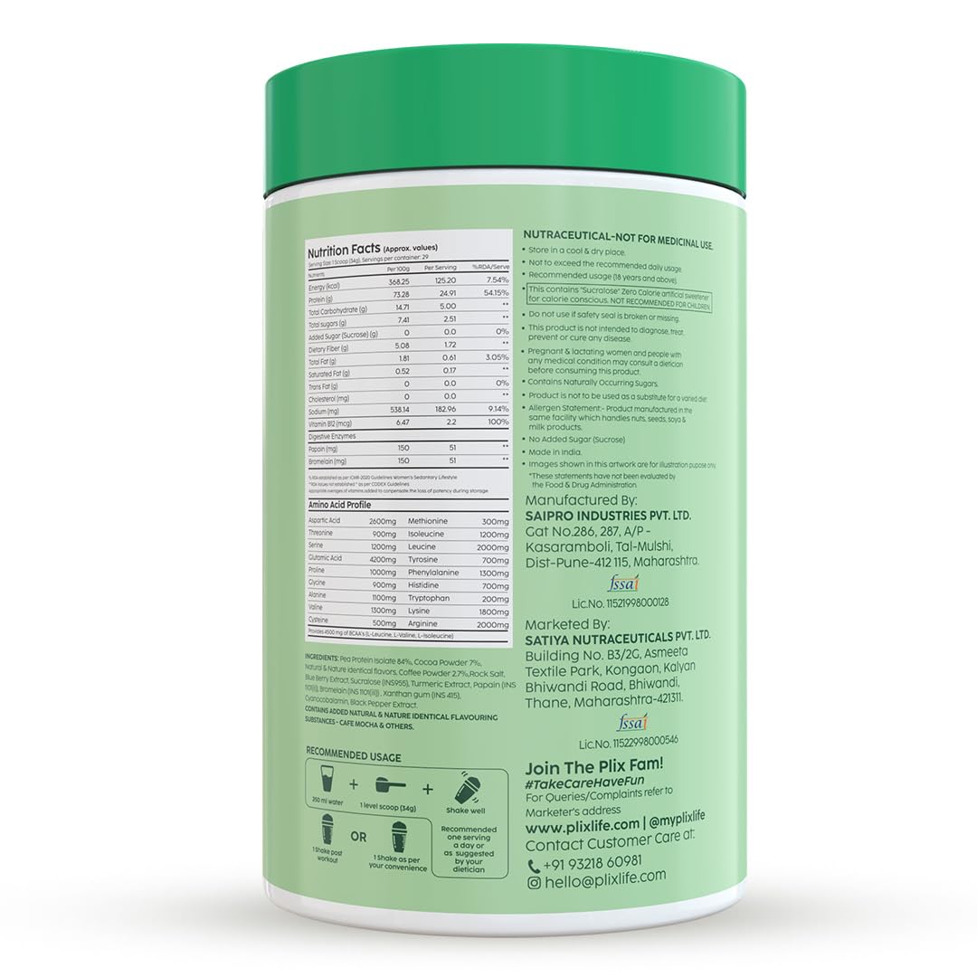 PLIX - THE PLANT FIX EVOLVE Performance Plant Protein Powder For Muscle Gain And Recovery (Cafe Mocha Flavour) 1Kg, Vegan Protein Drink With B12 Vitamin, Helps To Boosts Immunity, No Added Sugar — Amazon image 2