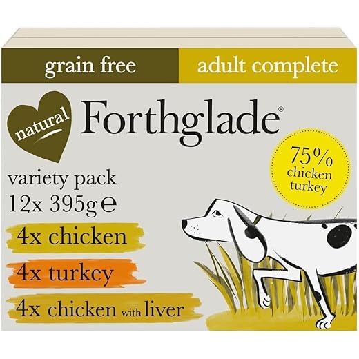 Forthglade Complete Natural Wet Dog Food - Grain Free & Vegetables Variety Pack (12 x 395g) Trays - Turkey, Chicken & Chicken with Liver - Adult Dog Food 1 Year+,Packaging may vary