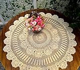 Damanni Beige Cotton Handmade Crochet Lace Tablecloth Doilies Table Overlay,Round,35 Inch