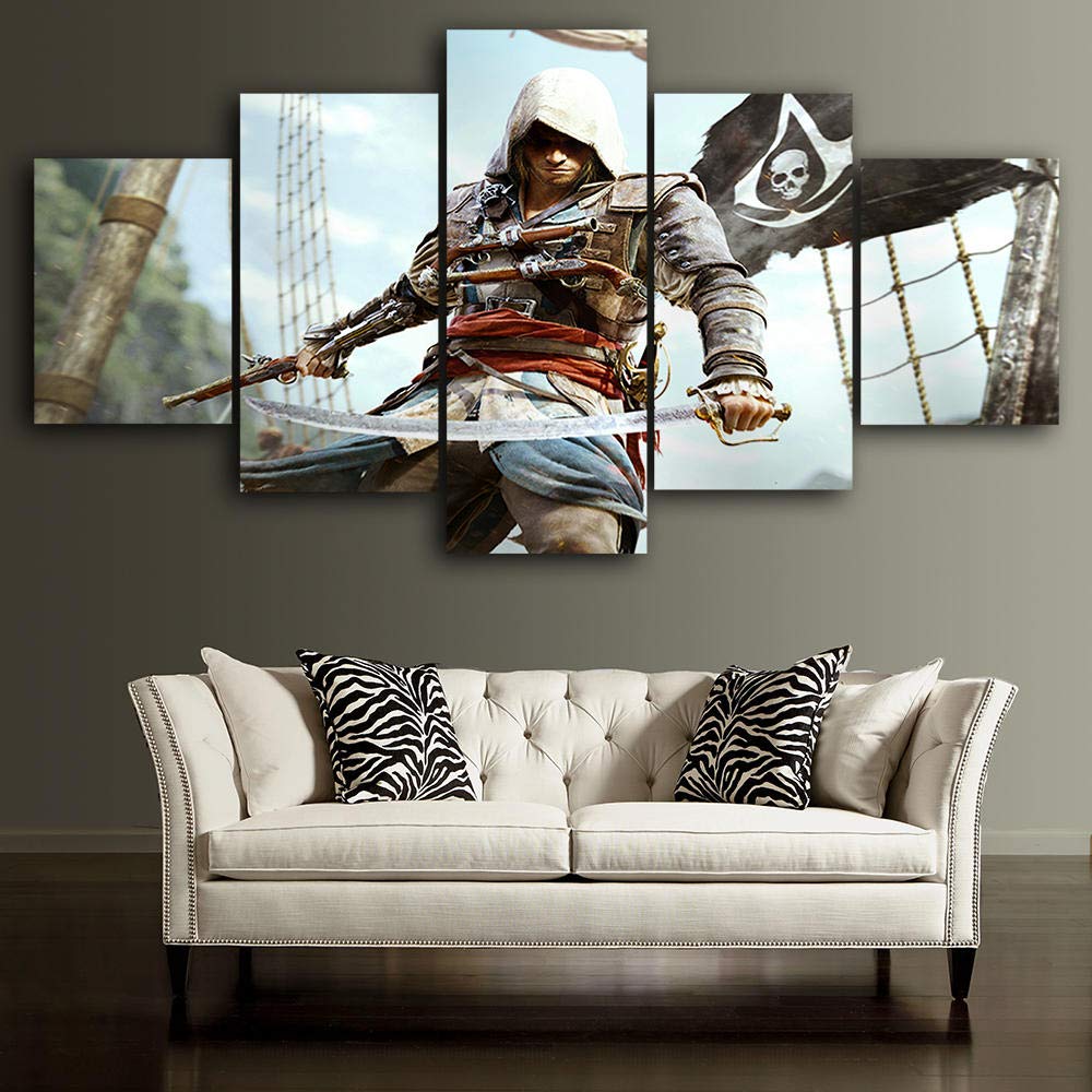 Poster Assassin's Creed Sur Toile - 40x60 Cm, Drapeau Noir, Décoration Chambre Ou Salon
