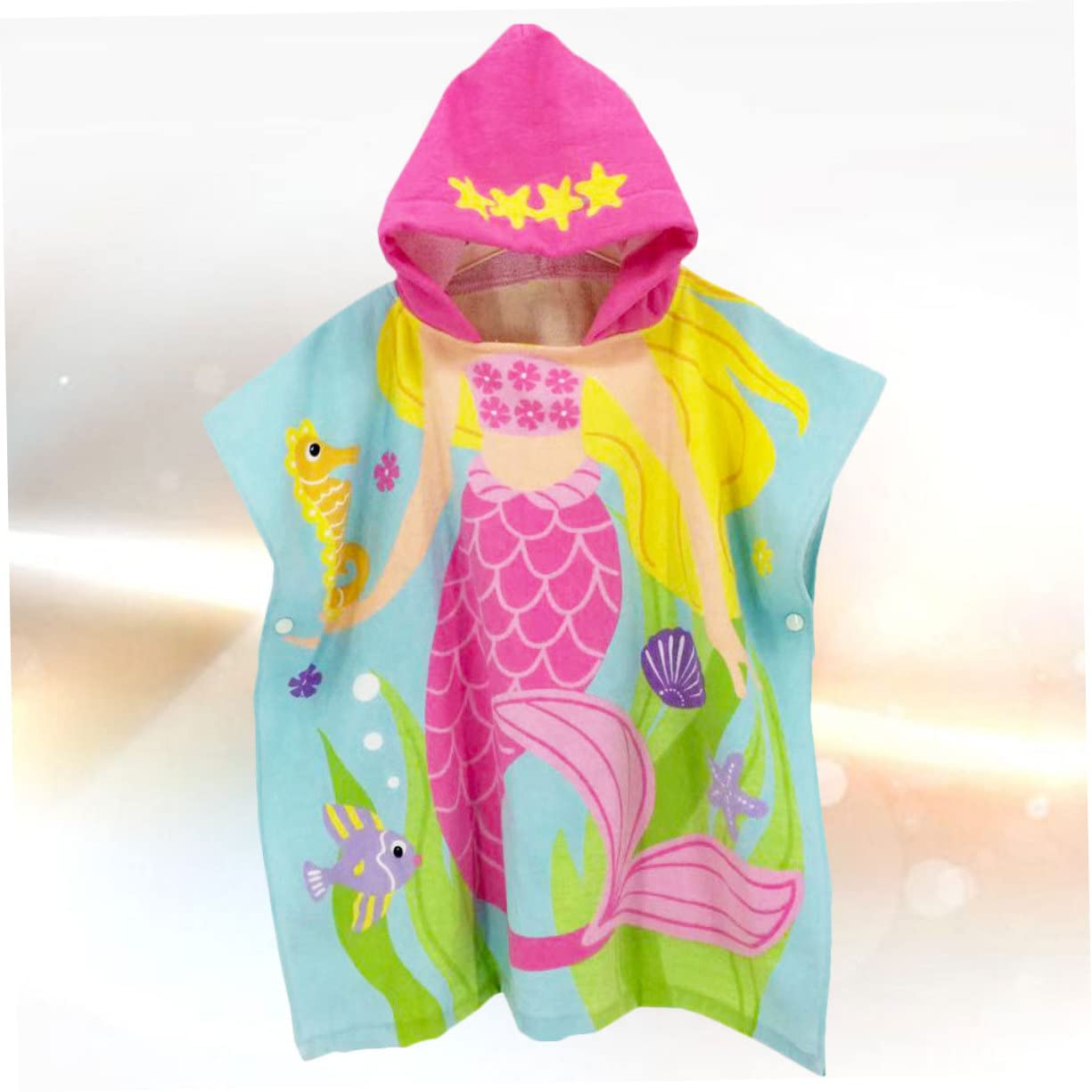 Toalla Playa Infantil con Capucha Diseño de Sirena Algodón Poncho Cambiador para Playa Baño