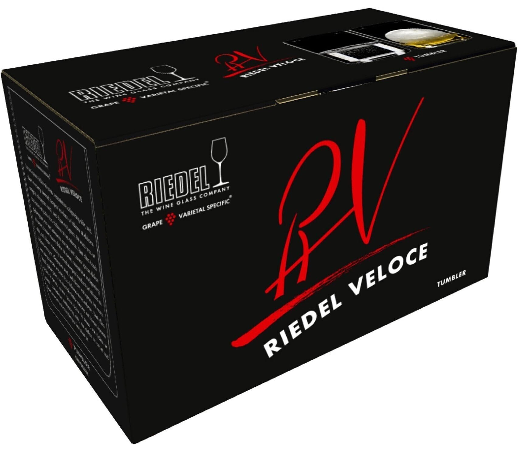 Riedel Veloce - Vasos de agua de cristal, exquisito diseño fino, aptos para lavavajillas y duraderos, juego de 4, ideal para cenas finas y entretenimiento, paquete con aireador de vino y paño de