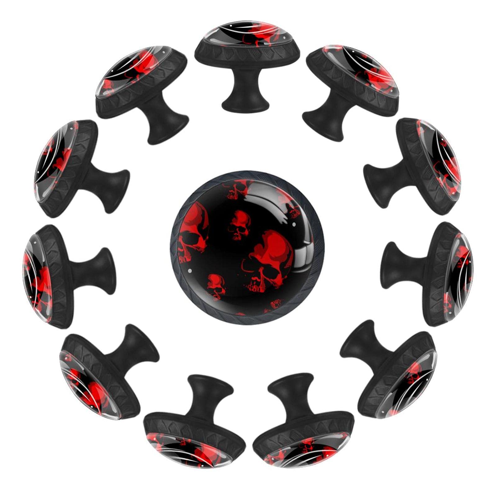 Boutons de tiroir tête de mort rouge 35 mm : lot de 12 poignées pour meuble de chambre
