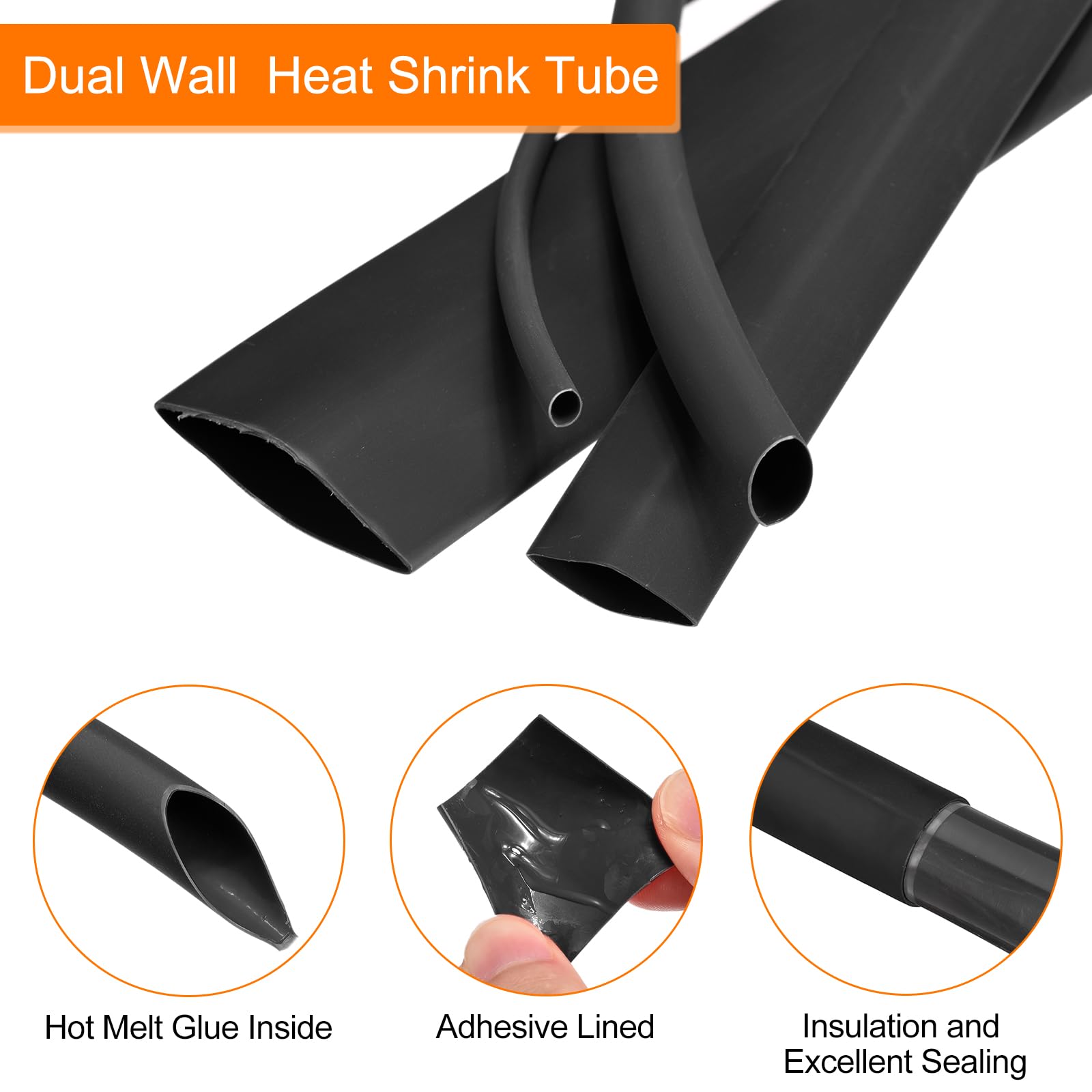 MECCANIXITY Guaina termorestringente, rapporto 3:1, diametro 5/8 pollici, 15,2 m, rivestimento adesivo, doppia parete, termorestringente, impermeabile, sigillato, nero