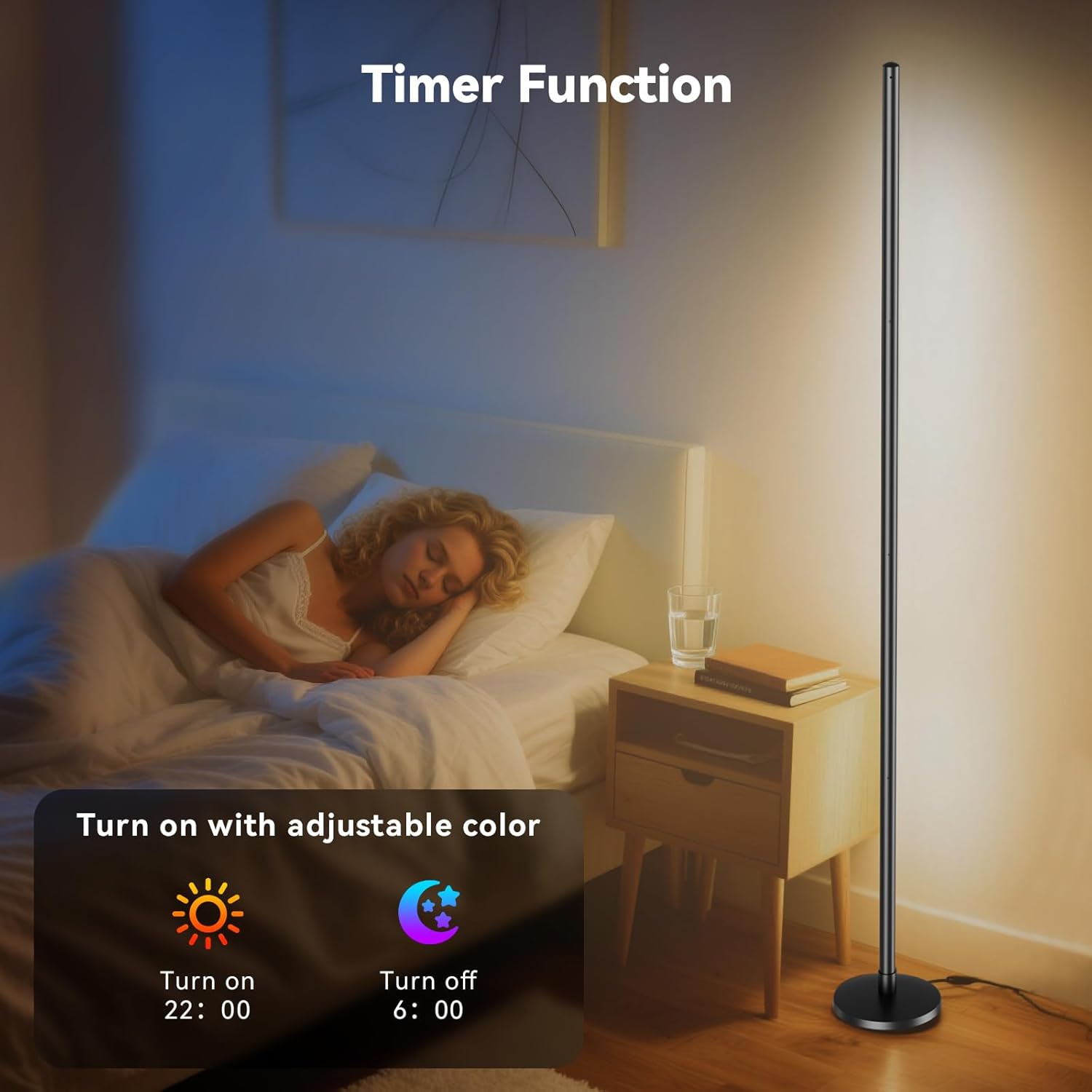 RGB LED Corner Floor Lamp with Music Sync and 16 Million DIY Colors, Color Changing Modern Smart Standing Lamp with APP and Remote Control, Ambient Light for Bedroom, Living Room & Gaming room