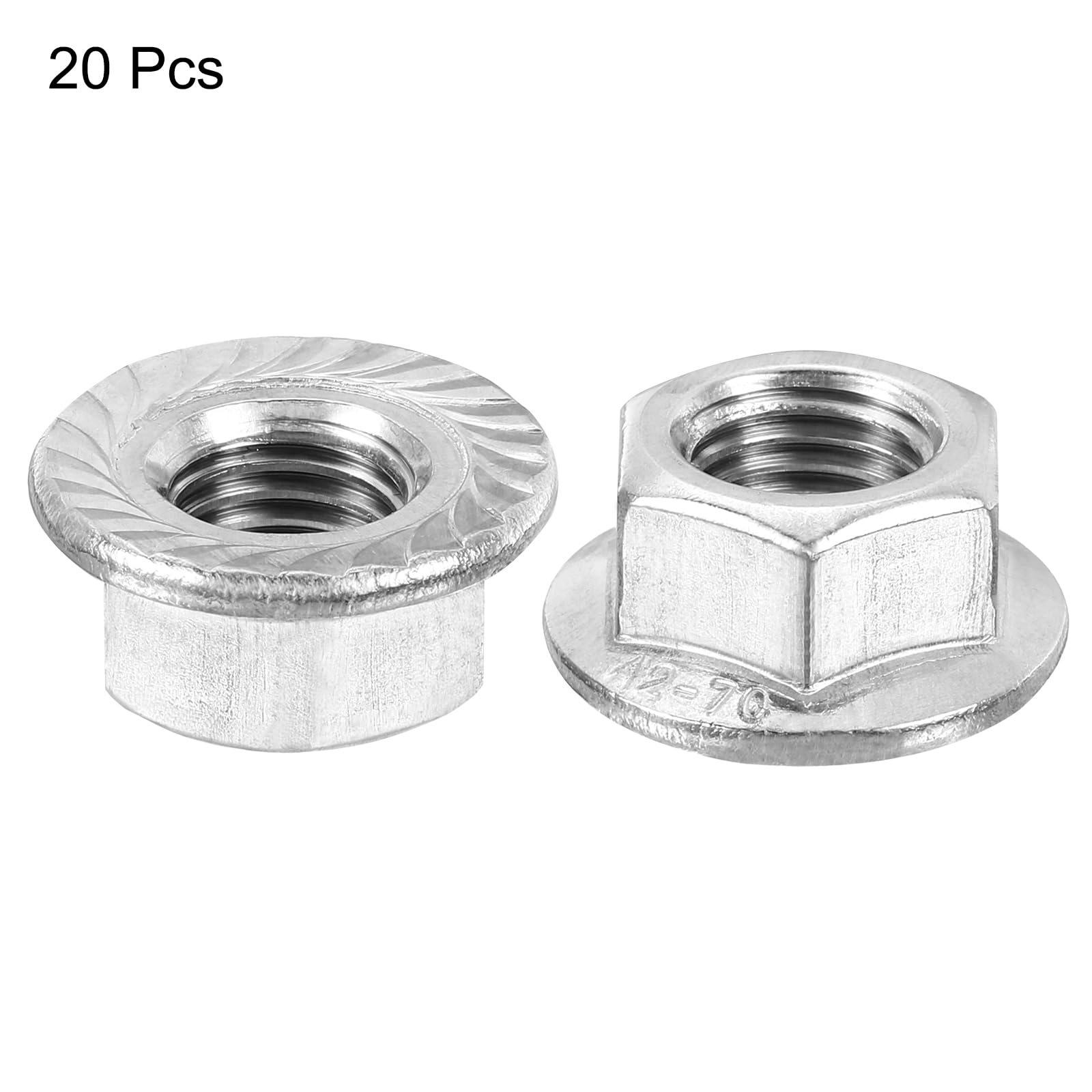 QUARKZMAN Écrous à Embase Hexagonale Crantée M12x1,5mm, 20 Pièces en Acier Inoxydable 304, Écrous à Embase Métriques Antidérapants, Filetage Complet, Finition Brillante, Argentée,