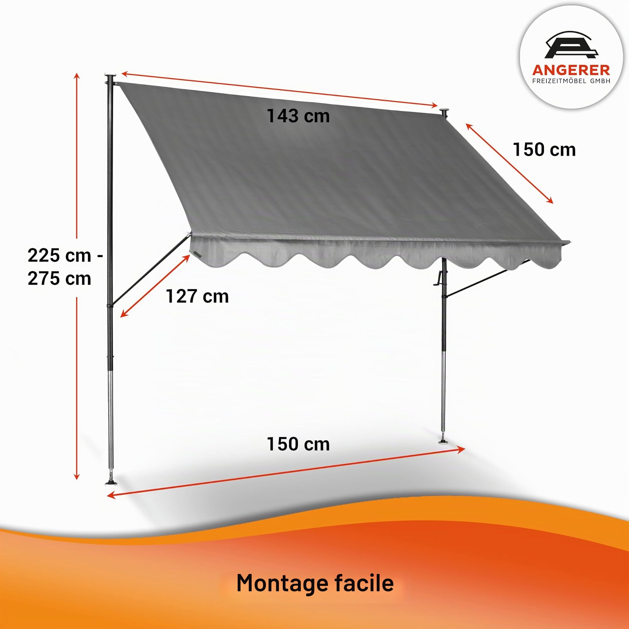 Angerer Store banne à Serrage Exclusif avec manivelle, terrasse/Balcon, Montage Facile sans perçage, fabriqué en Allemagne, Tissu de Haute qualité, résistant aux UV, réglable en Hauteur, imperméable