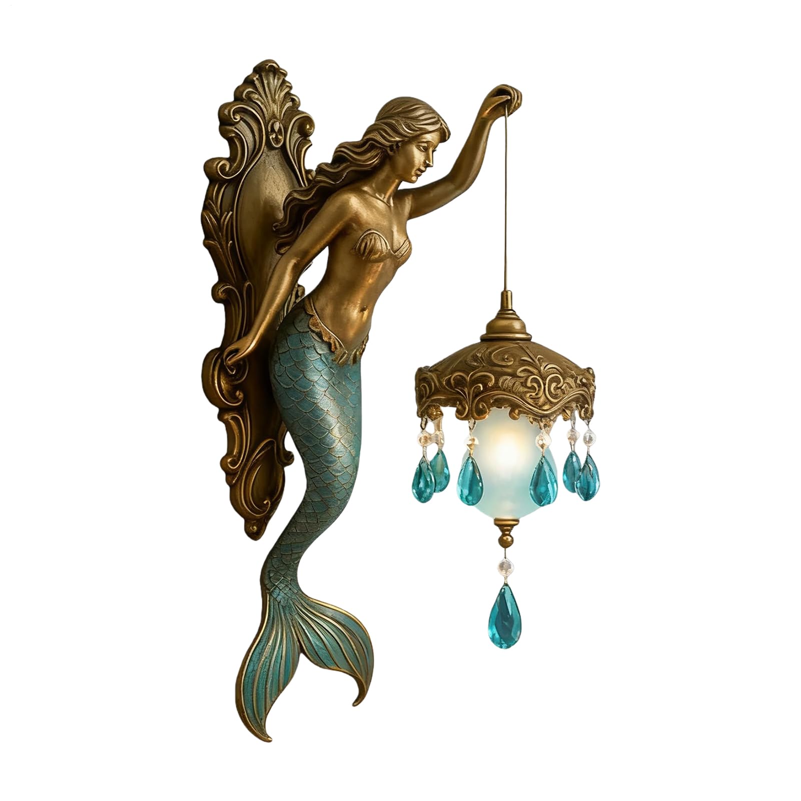 Wuvfojca Wall Lantern, Battery Operated in Vintage Style, Mermaid Wall Lamp with Lantern - For Home, Bedroom, Living Room, Bathroom, Gallery, Hallway, Villa by the Sea