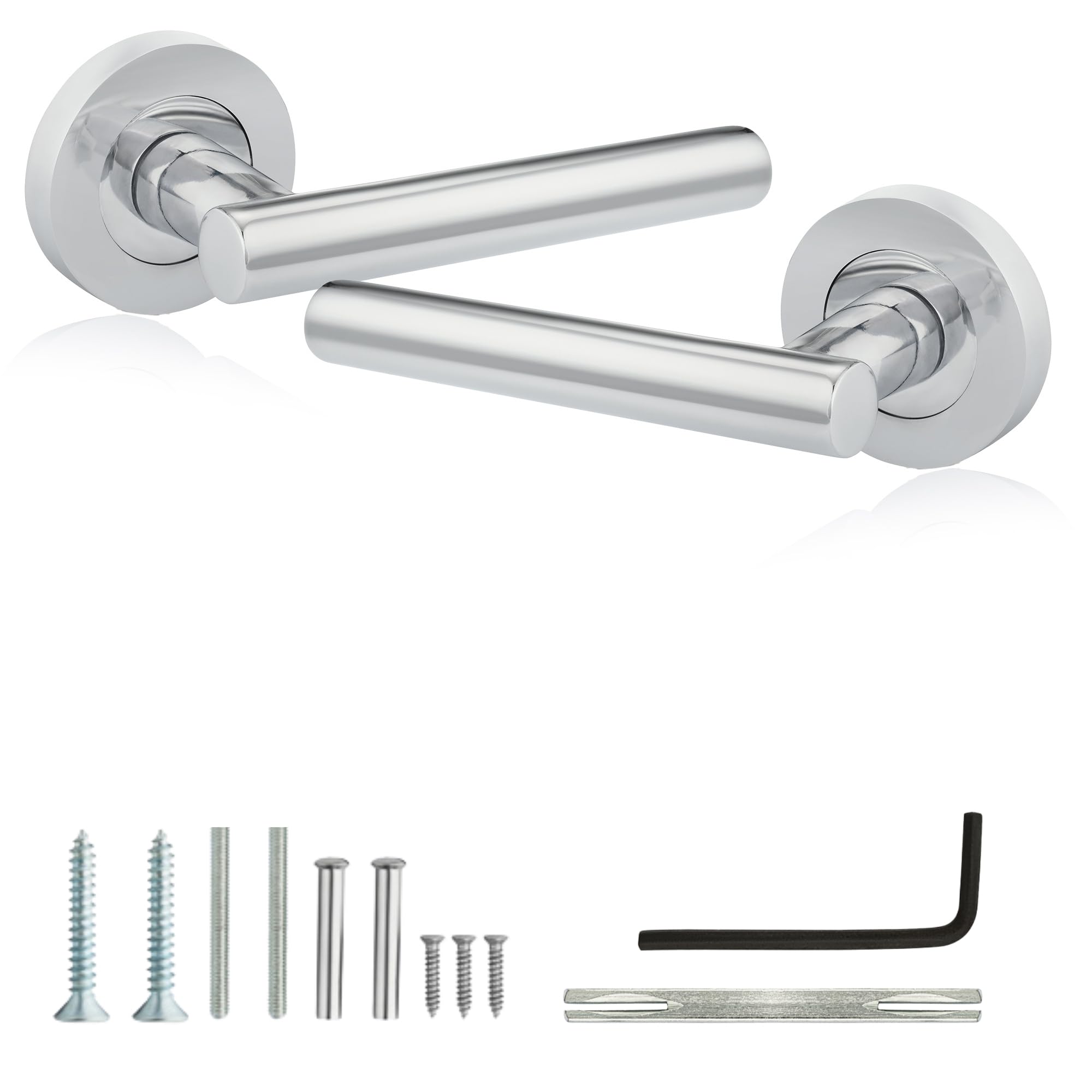 XFORT Liberty Lever on Rose Door Handles Polished Chrome, Internal Door Handles for Wooden Doors, Modern Interior Door Handle Set (1 Pair)