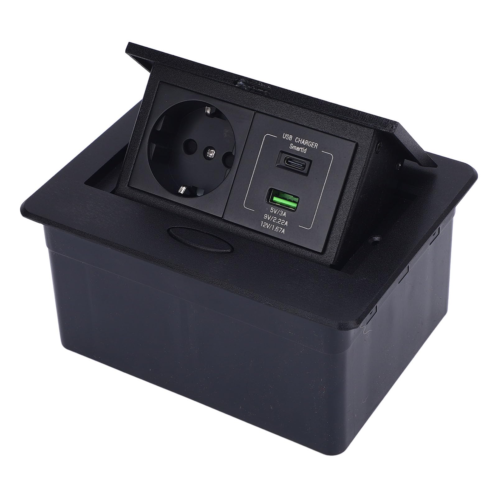 Boîte de Sortie Encastrée au Sol, Kit de Prise Plate en Alliage D'aluminium Durable avec Trous USB A C pour le Bureau et la Maison, Conception étanche, 1 unité