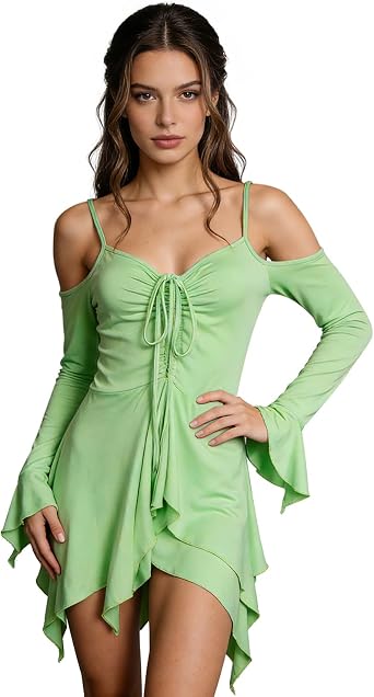 Womens Renaissance Fairy Dress Short Medieval Fairycore Handkerchief Dress for Ren Faire Halloween