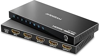 HDMI Splitter 1 in 4 Out 4K 60Hz 4:4:4, AVIDGRAM HDMI 4 Port Splitter with Copy, Downscaler and Auto Mode for Dual Identical Display Support 1080p 120Hz HDMI2.0 HDCP 2.2 HDR10 18Gbps 3D for Xbox, PS5