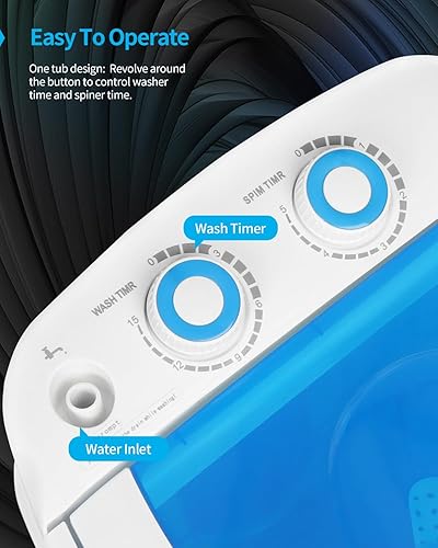 Miniatura 5 de Muhub Mini lavadora azul compacta con control de temporizador, ideal para dormitorios y apartamentos, capacidad de 7.7 libras con cesta giratoria
