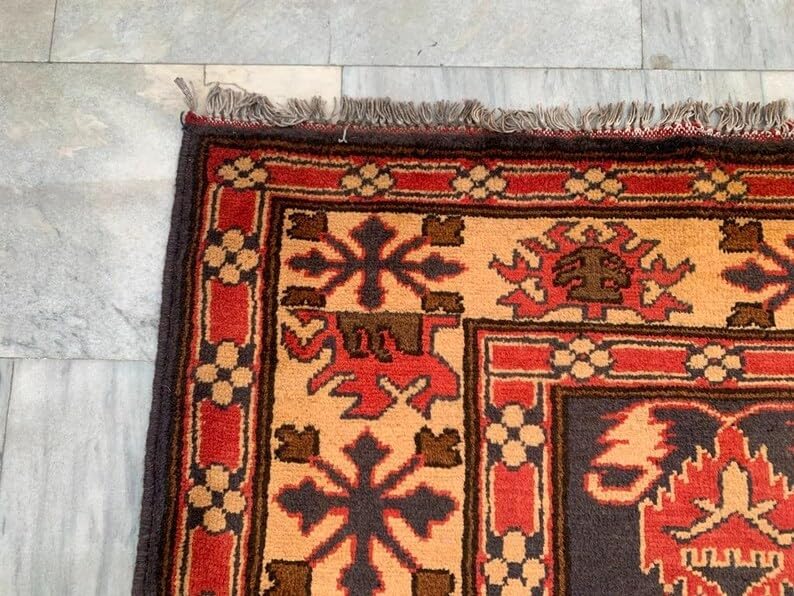 6 x 10 ft Afghan Hand Knotted Bokhara Wool Area Rug - (292 x 195 cm) Medallion Pattern for Elegant Home Décor