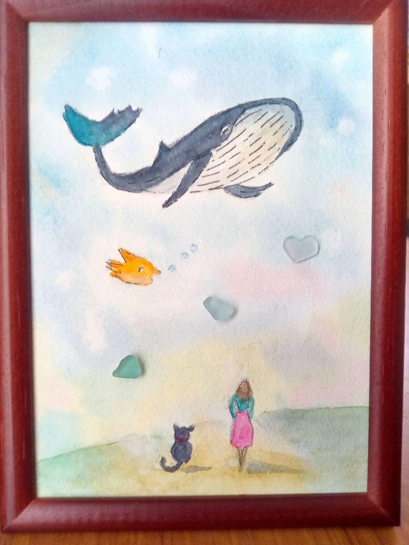 【旅】シーグラスアート　イラスト　水彩画　原画 シーグラスアート/ハンドメイド/原画/水彩画 /手描きイラスト