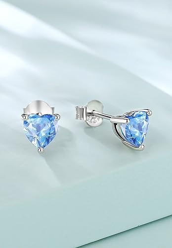 Miniatura 2 de Vito Aretes de plata de ley 925 con piedra natal para mujer, circonita cúbica hipoalergénica, regalo de cumpleaños para mamá, esposa, hija, abuela