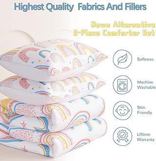 BEDMUST Kids' Rainbow Comforter Set - 3PCS Twin Size Colorful Bedding for Girls, Lightweight Soft Pink Yellow Rainbow Star Bed Set with 2 Pillowcase, Machine Washable, Durable & Cozy Bedroom Decor