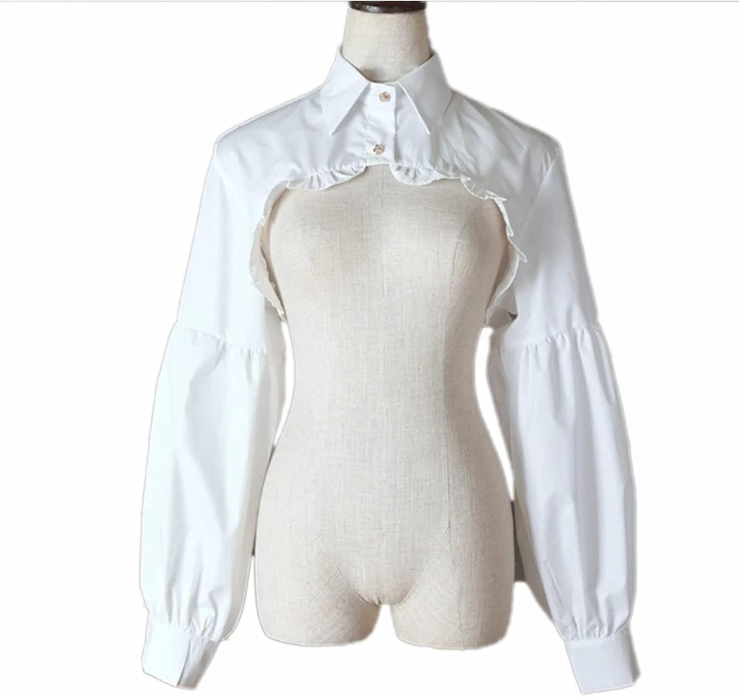 つけ襟 付け襟 レディース 女性フリルパフハーフトップブラウス取り外し可能な付け襟セーターの装飾 ファッション小物 (色 : 白,