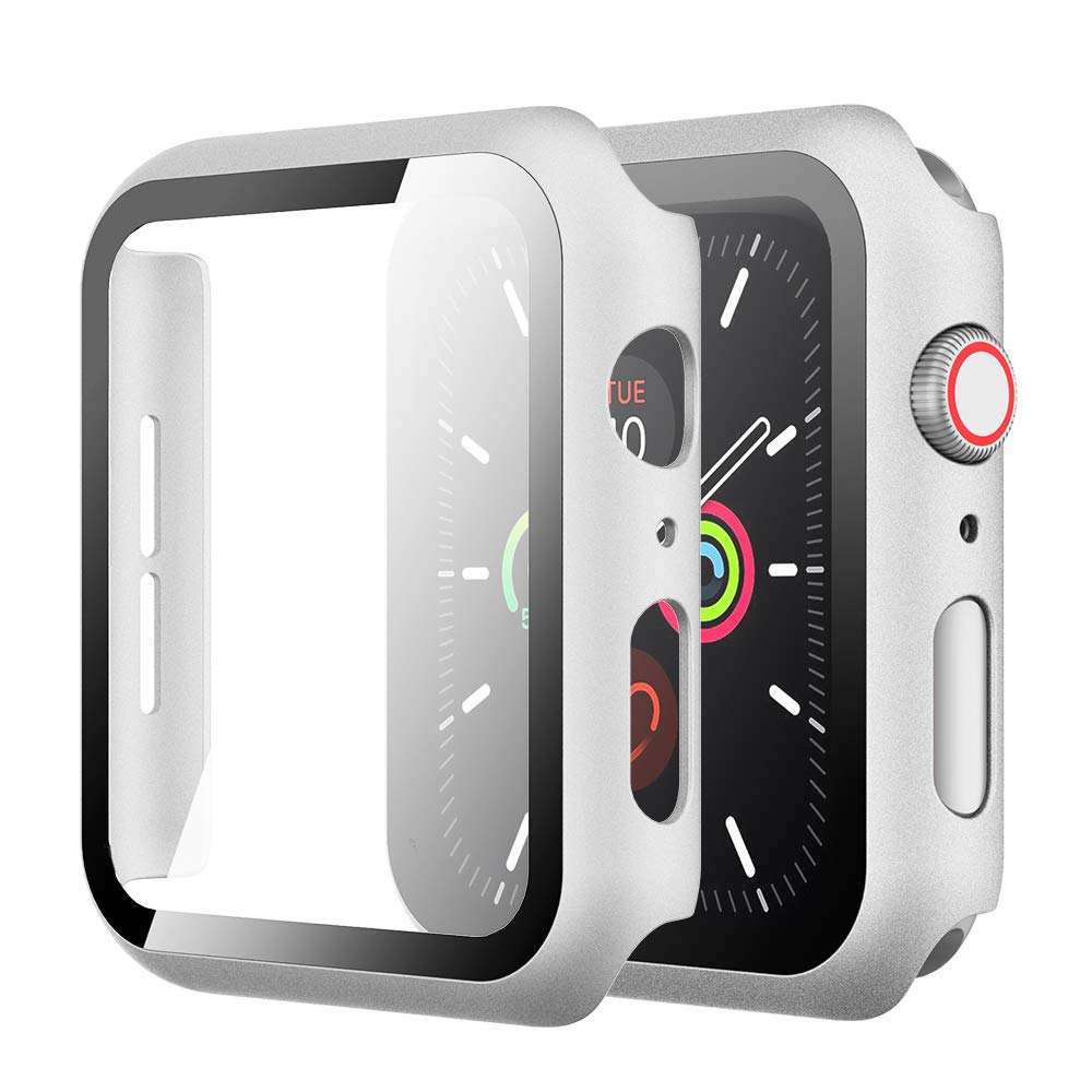 Simpeak Case with Glass Screen Protector Compatible with Apple Watch SE  Series 6 Series 5 Series 4 44mm, Full Coverage Slim Hard Case Built-In  Tempered Glass Screen Protector Replacement for iwatch Series